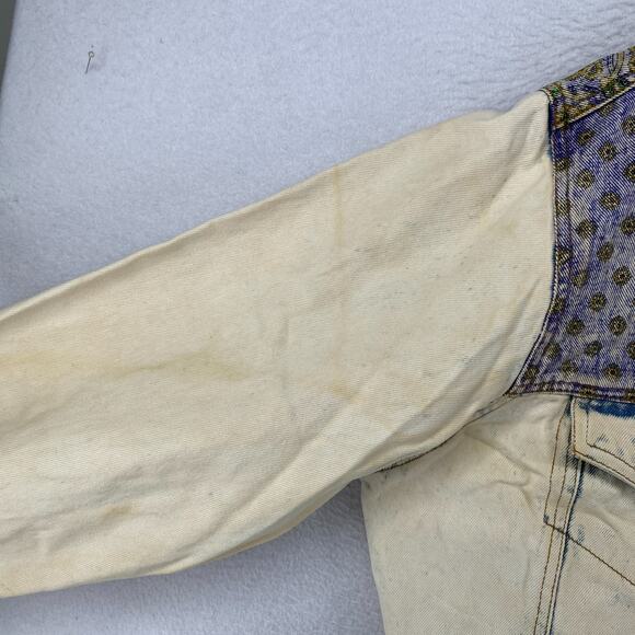 NAF NAF Jacket Mens S Bandana Patchwork Trucker Acid Washed Denim Blue VTG - Picture 9 of 16